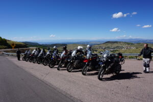 Motorcycles parked at a vista