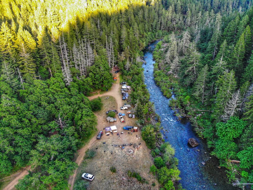 drone image of campsite Team Overland