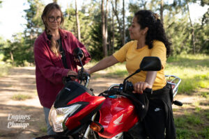 engines for change teaching woman to ride motorcycle